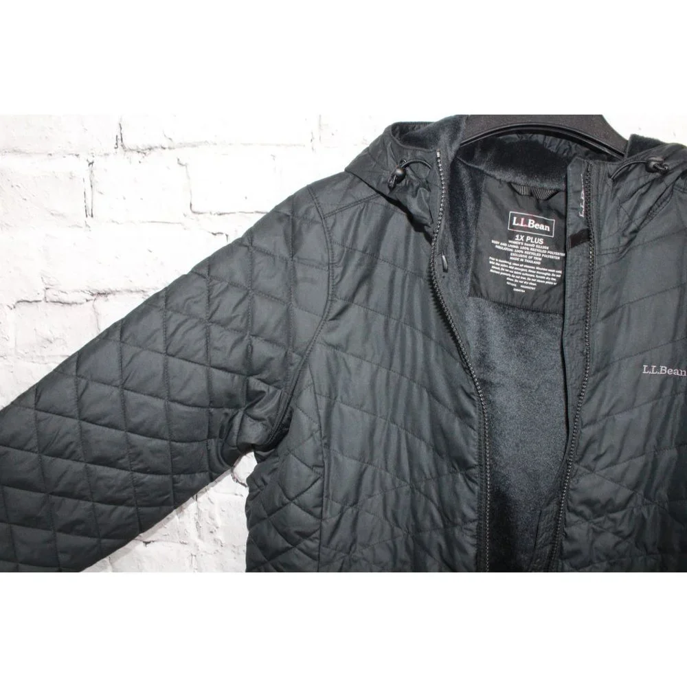 LL Bean Black Polyester Lined Insulated Winter Hooded Coat Jacket Size 1X Plus - Picture 4 of 7